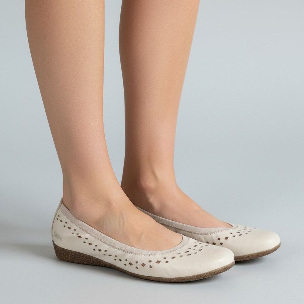 Taos Untold Ballet Flat Womens 41/10-10.5 Perforated Off White Leather Round Toe
